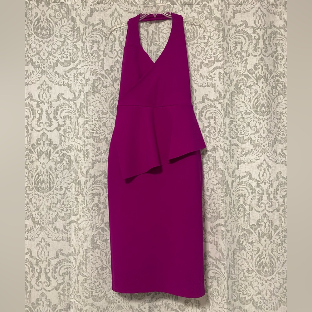 Chiara Boni Halter Jilliam Asymmetric Peplum Ruffle Midi Dress Pink 42 U… - Picture 4 of 8
